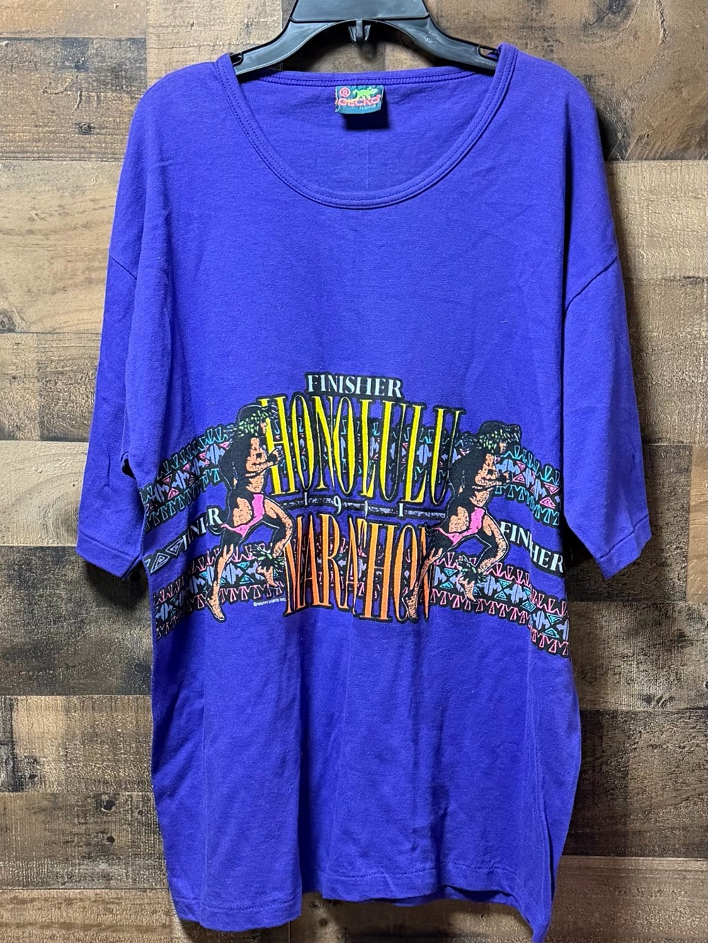 Vintage Gecko Hawaii Honolulu Marathon Finisher Tee XL USA JAL Purple